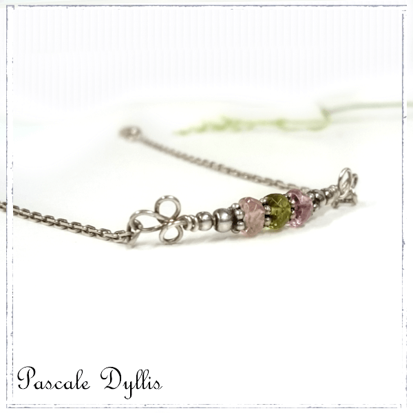 Bracelet Fin Et Raffiné En Argent 925 Avec Tourmalines Roses, Bleues Et Vertes - Neuf Avec étiquettes