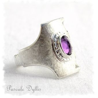 Bague médiévale large Argent 925 Amethyste - Emeline