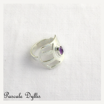 Bague médiévale large Argent 925 Amethyste - Emeline