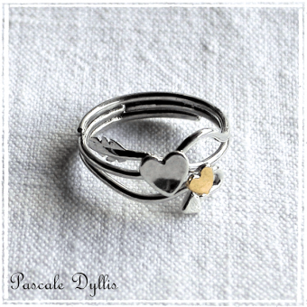 Bague deux Coeurs argent 925 et or massif 750 - Bague Cupidon TWICE