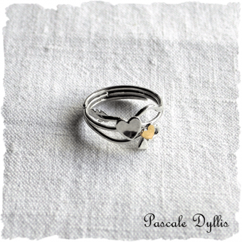 Bague deux Coeurs argent 925 et or massif 750 - Bague Cupidon TWICE