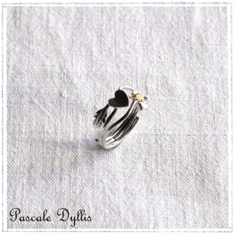 Bague deux Coeurs argent 925 et or massif 750 - Bague Cupidon TWICE