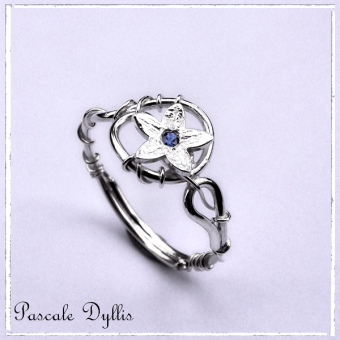 Bague elfique une fleur saphir Argent massif 925 - Bague SYLIA saphir