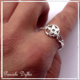 Bague elfique une fleur saphir Argent massif 925 - Bague SYLIA saphir