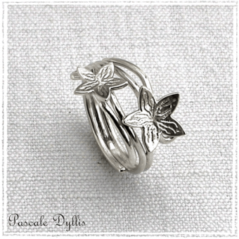 Bague elfique 2 fleurs gravées Argent massif 925 - Bague Elaria fleurs argent