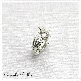 Bague elfique 2 fleurs gravées Argent massif 925 - Bague Elaria fleurs argent