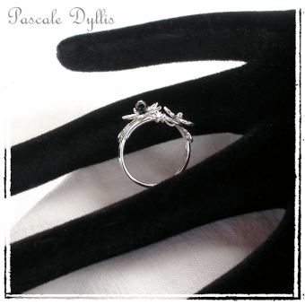 Bague elfique 2 fleurs onyx Argent massif 925 - Bague fleurs Elania Onyx