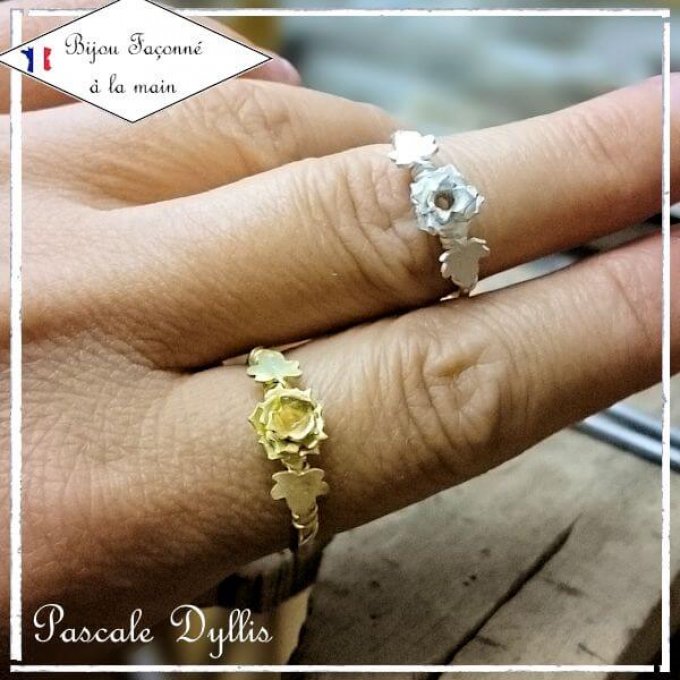 Bague fleur ROSE or massif rose, or jaune, or blanc, diamant - Bague Rose or 750 diamant