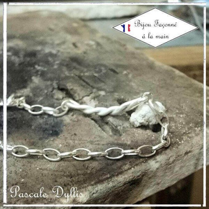 Bracelet Torsadé texturé ajustable Argent massif 925 rhodié - TORYIN