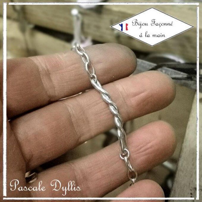 Bracelet Torsadé texturé ajustable Argent massif 925 rhodié - TORYIN