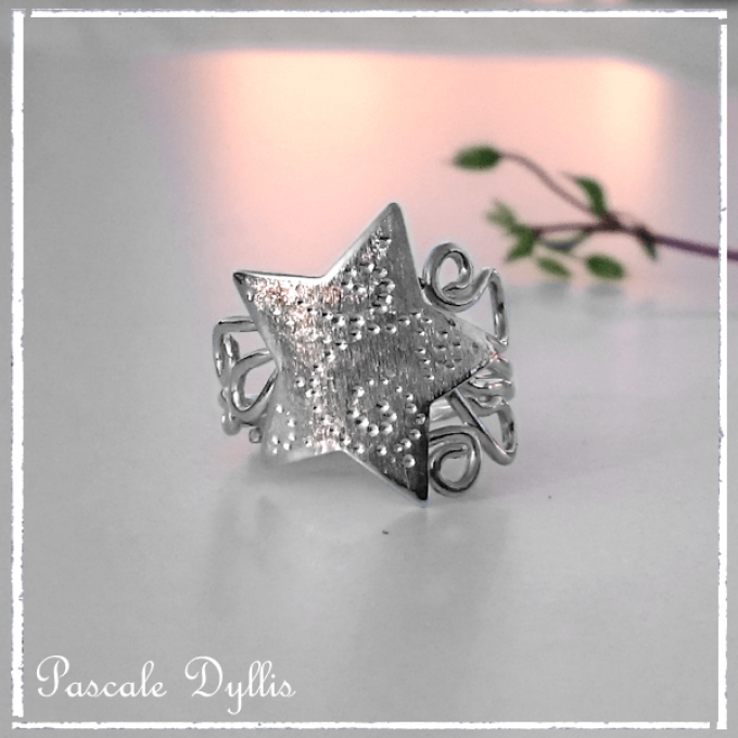 Bague large Etoile arabesque Argent massif 925 rhodié - Bague STARRY SKY