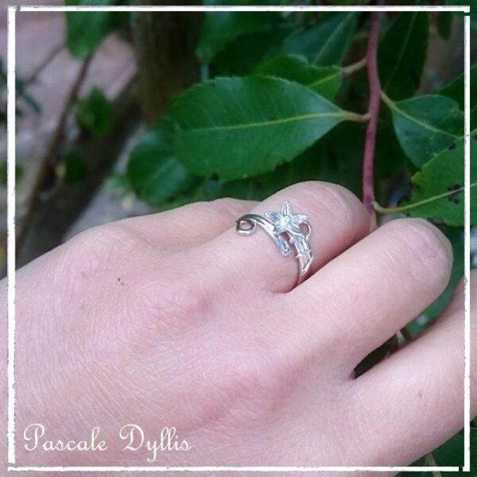 Bague fleur anneau ajustable argent massif 925- Bague CALIA