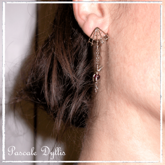 Boucles oreilles toile araignée or 750 grenat - SpidOr