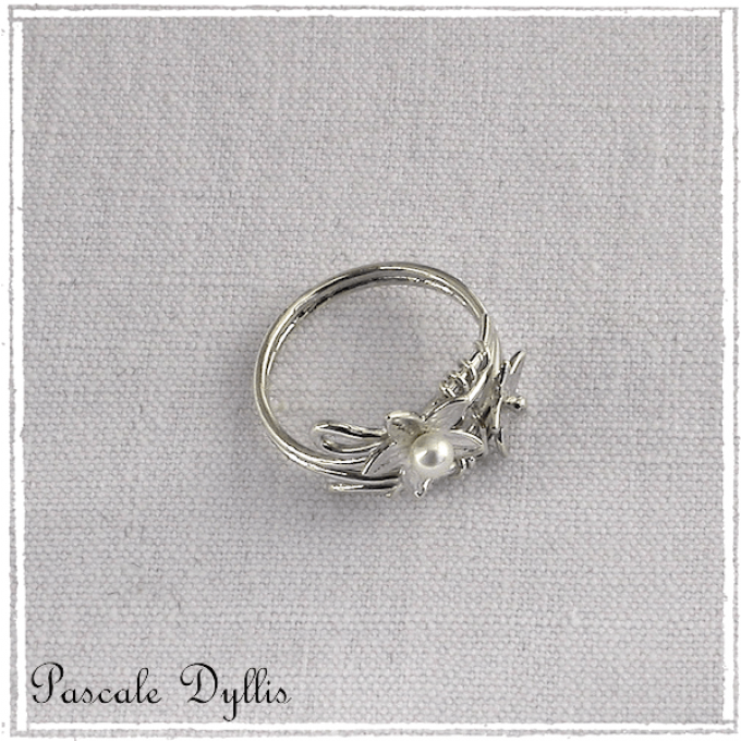 Bague perle de culture et fleurs argent massif 925 - Bague ELANIA perle 