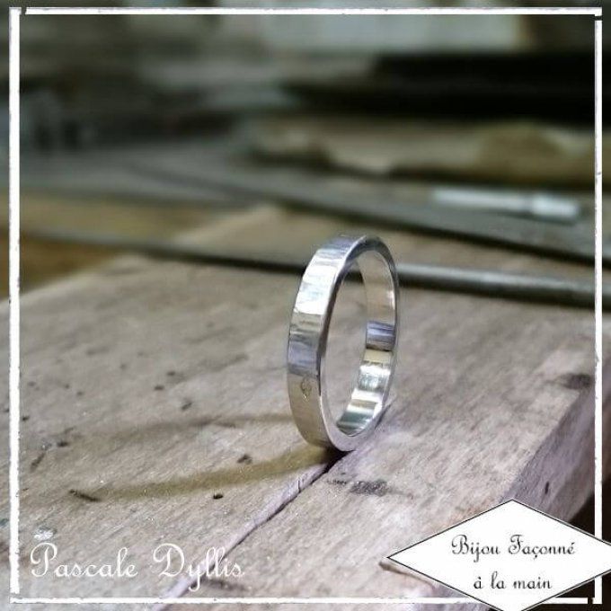 Alliance martelée personnalisable gravure extérieure 3 à 6mm argent rhodié 925 - Agea