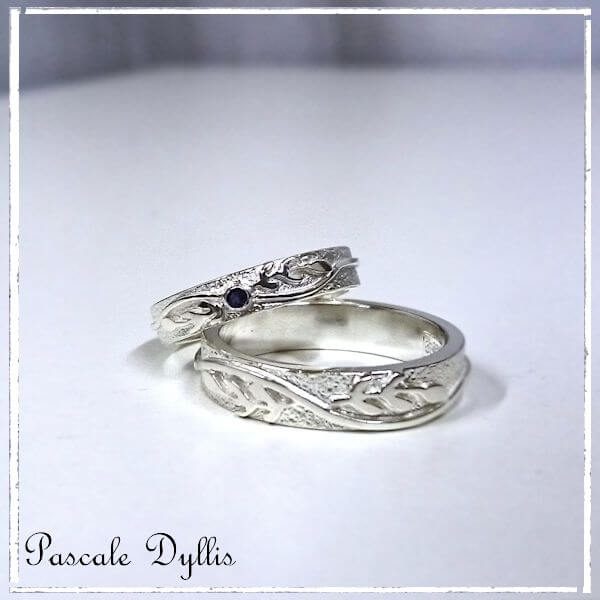 Alliances duo Brins d'olivier 4 et 6mm argent massif rhodié 925 - Reservé Mélodie