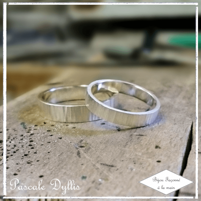 Alliances martelées artisanales plates duo de 1mm à 6mm argent 925 rhodié -Ankea