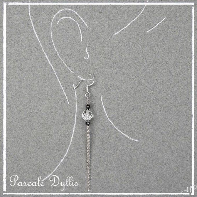 Boucles d'oreilles cristal hématite argent massif - Boucles Cristal