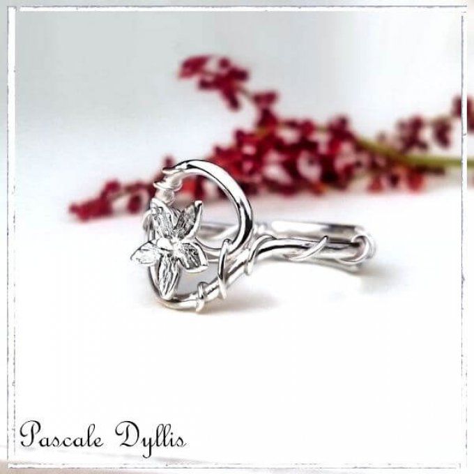 Bague fleur elfique fine argent massif 925 pour femme - Bague SYLIA