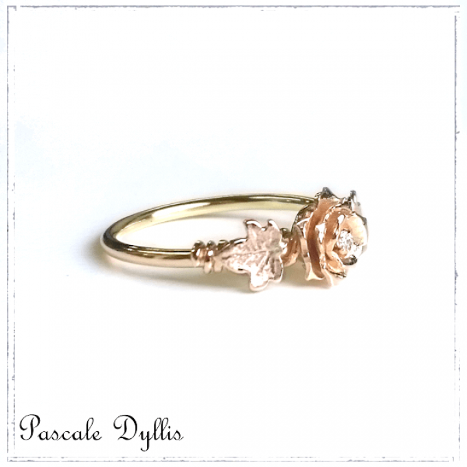 Bague or Rose - diamant or rose et or jaune massif - Réservé Emilie