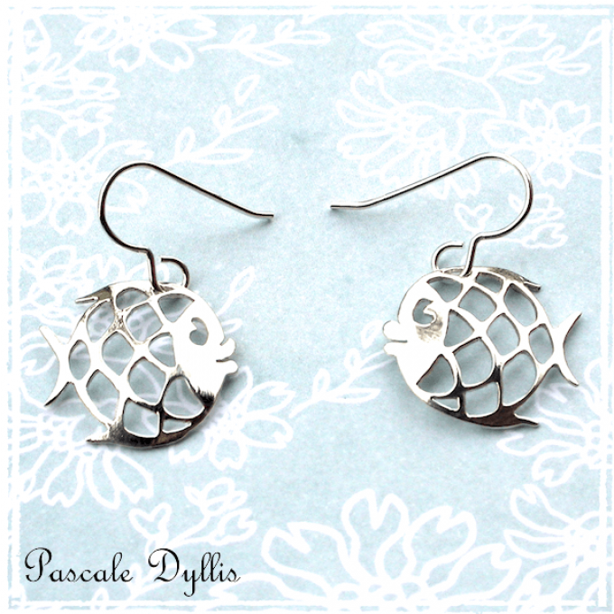 Boucle d'oreilles mi-longues poisson ajouré argent 925 massif rhodié - bo POISSON