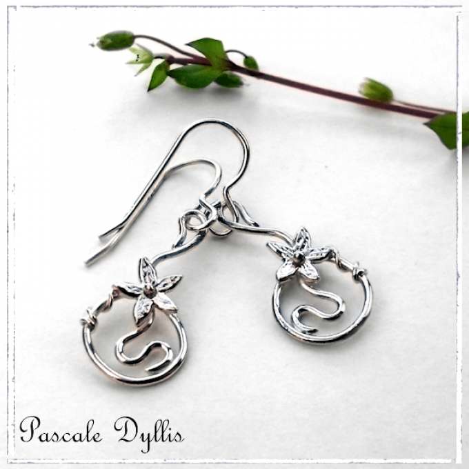 Boucles d'oreilles fleurs elfiques pendantes argent massif 925 - SYLIA