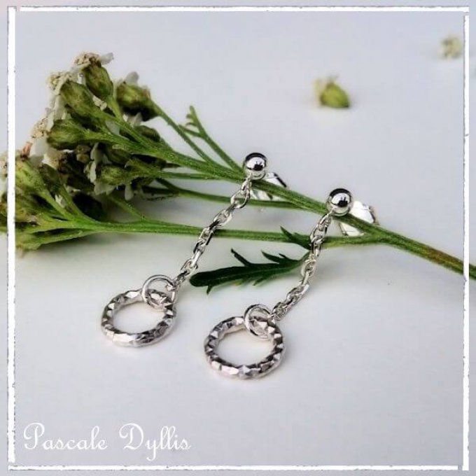 Boucles d'oreilles mi-longues fines facettées Argent rhodié - Osoon