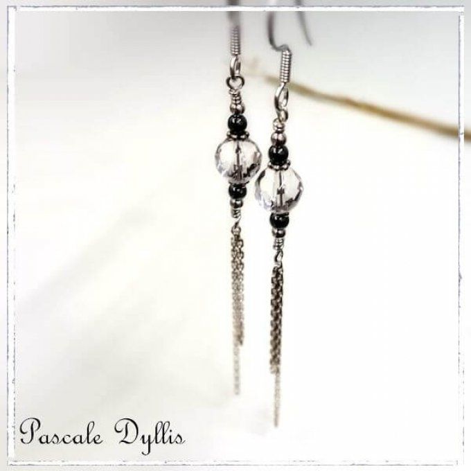 Boucles d'oreilles cristal hématite argent massif - Boucles Cristal