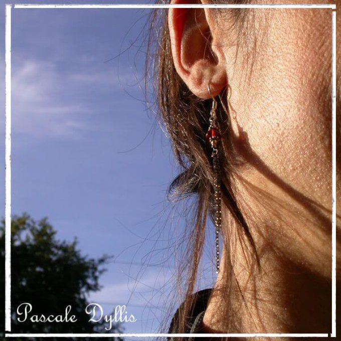 Boucles d'oreilles ambre argent massif vieilli - Ambre