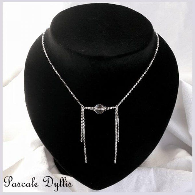 Collier Hématite cristal de roche sur chaîne fine argent massif 925 - CRISTAL