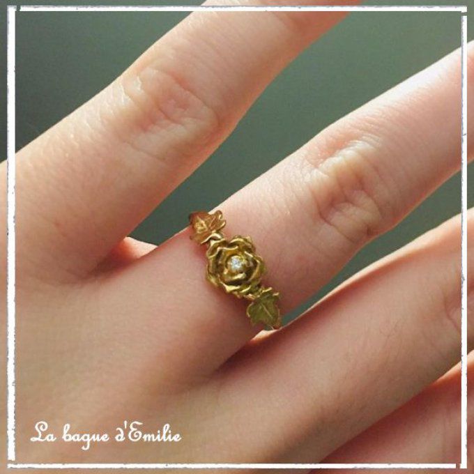 Bague fleur ROSE or massif rose, or jaune, or blanc, diamant - Bague Rose or 750 diamant